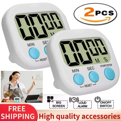 2X Kitchen Timer Magnetic LCD Digital Countdown Stopwatch With Stand Alarm Clock