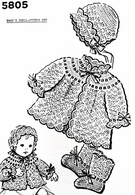 5805 Vintage Shell Stitch BABY SET Pattern to Crochet (Reproduction)