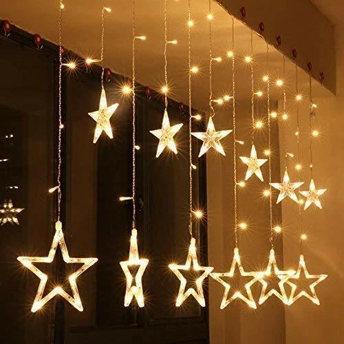 12 STARS LED CURTAIN STRING LIGHTS FOR CHRISTMAS DECORATION WARM WHITE