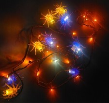 Halloween Spider Lights 7Ft Halloween Curtain lights 9 Purple and Orange Spiders