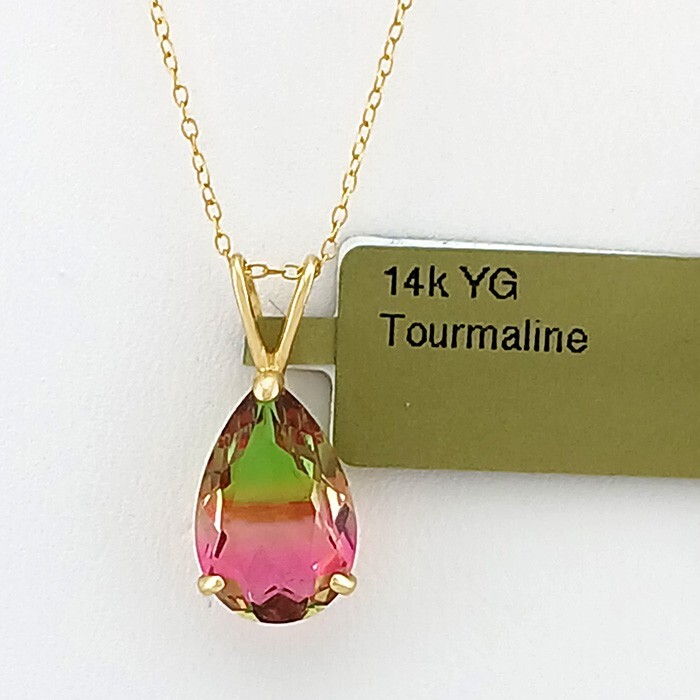 LAB CREATED 4.38 Cts TOURMALINE PENDANT 14k YELLOW GOLD - New With Tag