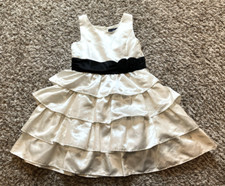 Chaps Formal Dress Girls Size 6 Ivory Off White Black Rose Band Tiered Holiday