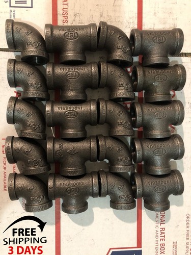 1/2"BLACK MALLEABLE IRON PIPE THREADED(10) ELBOWS AND(10) TEES,FITTINGS PLUMBING