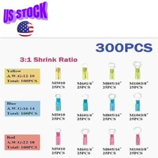Auto Marine 22-10AWG Heat Shrink Wire Connectors Crimp Ring Terminals Kit 300PCS