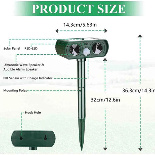 Outdoor Solar Animal Repeller Ultrasonic Pest Repellent for Cats, Birds, Deer - Picture 8 of 13