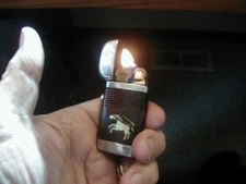 VINTAGE SMALL SCRIPTO LIGHTER USED WORKS GOOD NO LEAKS WILD BUCKING HORSE
