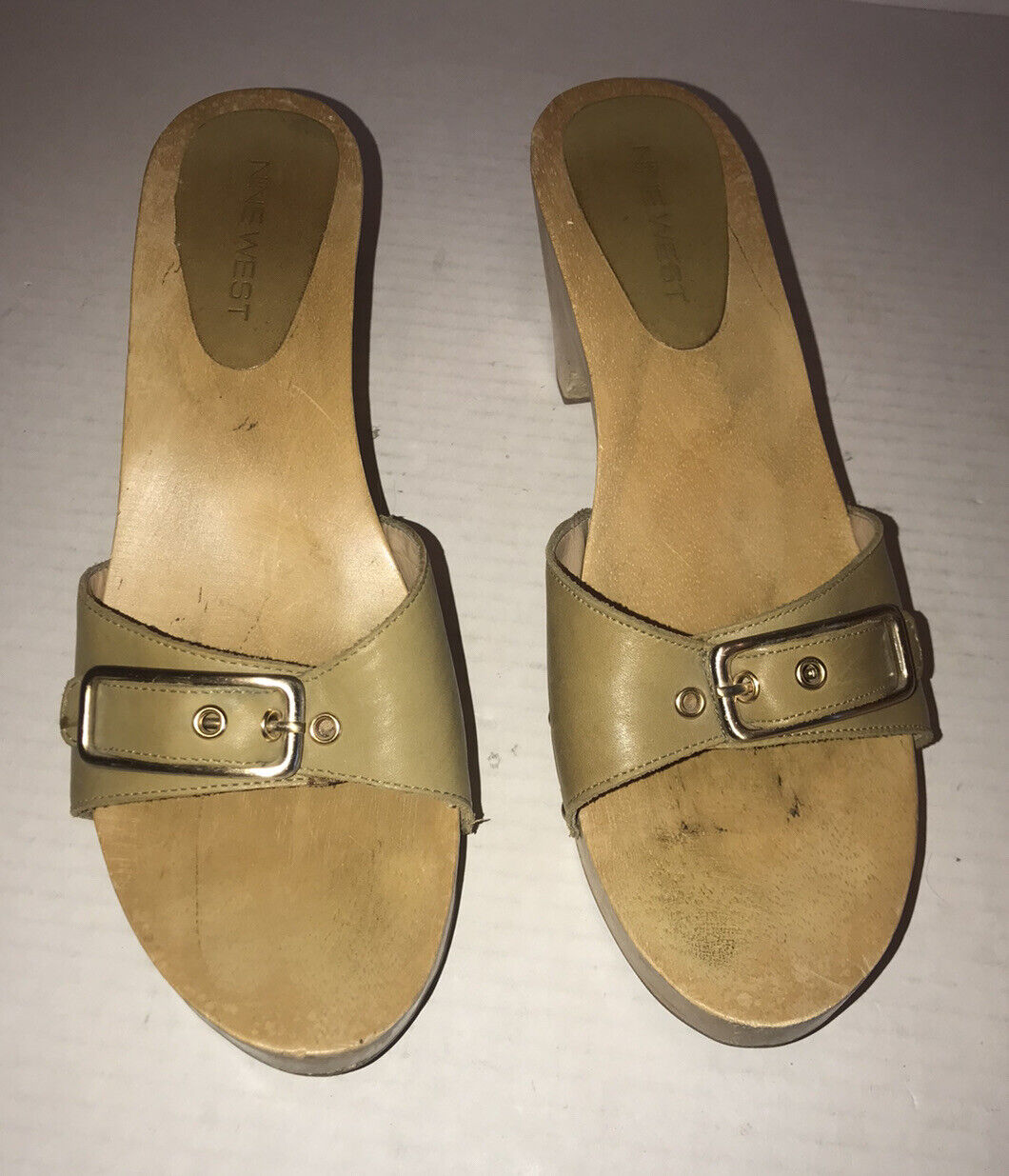 Vtg 90s Y2K Nine West Stunt Sandals Beige Leather… - image 5