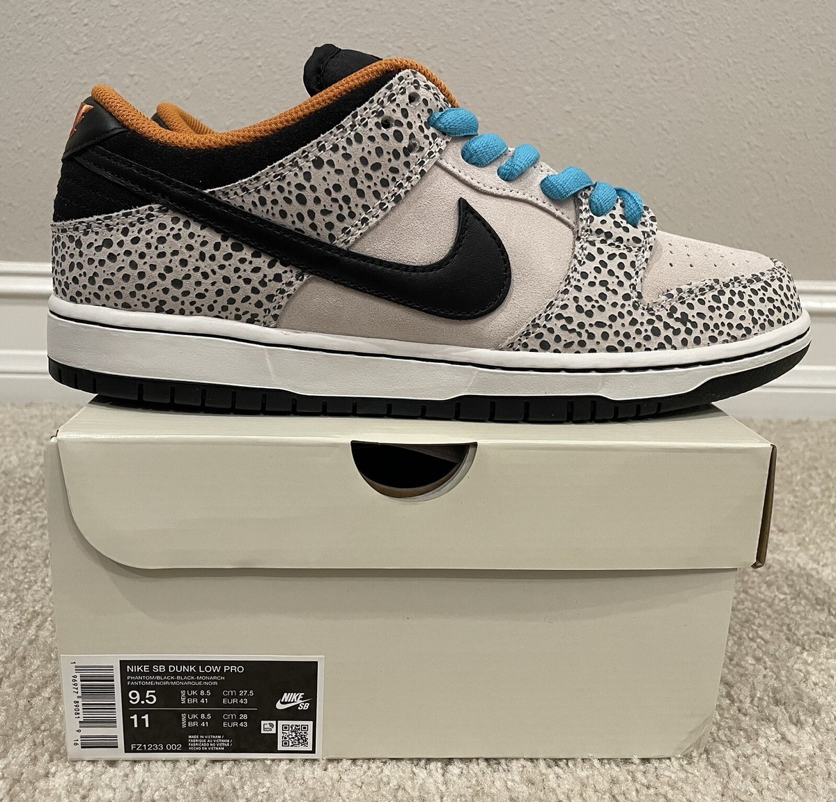 Nike SB Dunk Low Pro Olympic Safari Size 9.5 FZ1233-002 Electric 