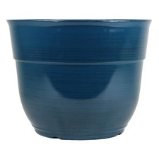 Garden Elements Glazed Brushed Happy Large PLastic Planter, Teal, 15"