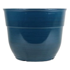 Garden Elements Glazed Brushed Happy Large PLastic Planter, Teal, 15"