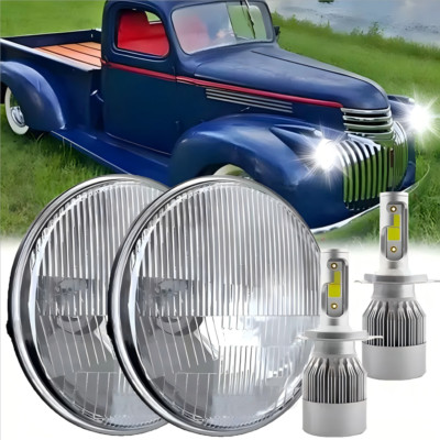 Pair 7'' inch Round LED Headlights High Low Beam For Chevy Truck 1947-1957