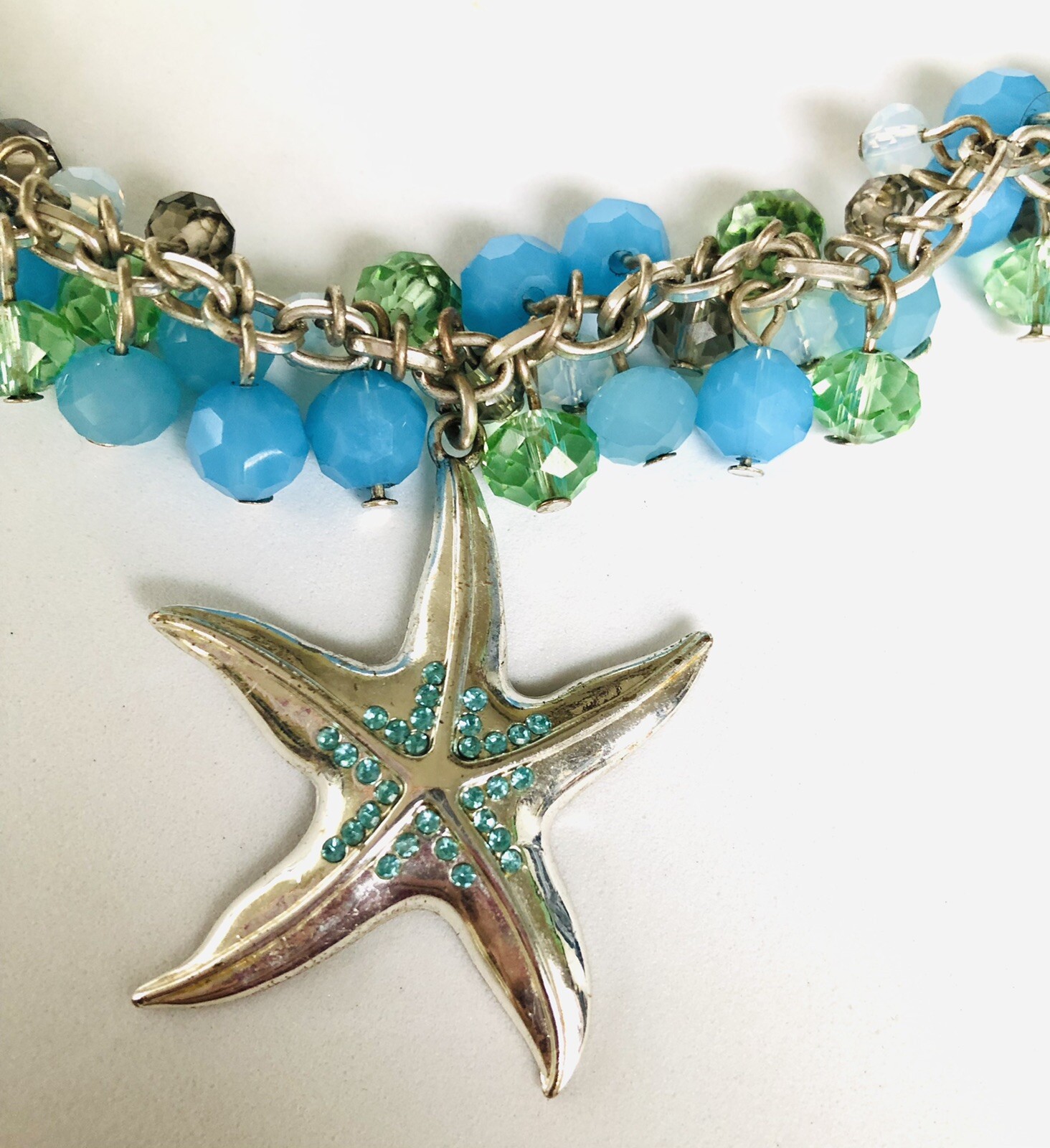 Silver tone rhinestone Starfish statement Necklac… - image 3