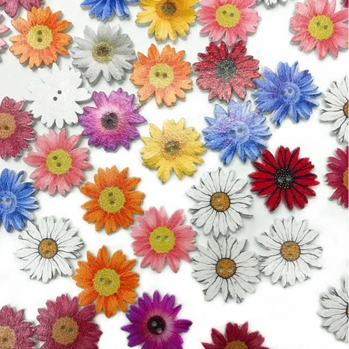 50PCS 2 Holes Flower-Shaped Wooden Button Daisy Sewing Button Clothing Sewing - Picture 5 of 7