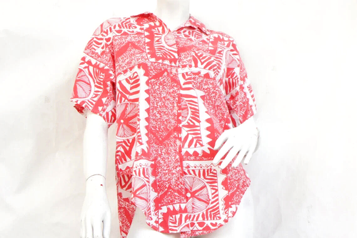 Vintage 80s Women's Tropical Print Shirt Blouse Boho Hippie Beach Tribal Print T - Picture 2 of 5