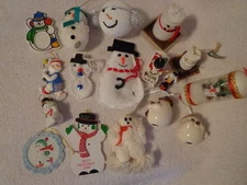 CHRISTMAS ORNAMENT LOT 17 SNOWMAN SNOW PEOPLE Mixed CERAMIC PLASTIC WOOD MIDWEST