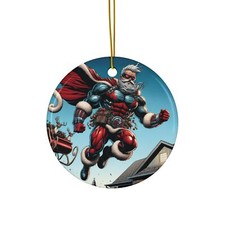 Superhero Santa Ceramic Ornament