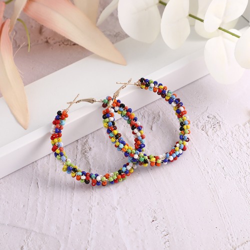 Colorful Bead Earrings Miss Bohemian Beads Beaded Hoop for Women - Picture 2 of 11