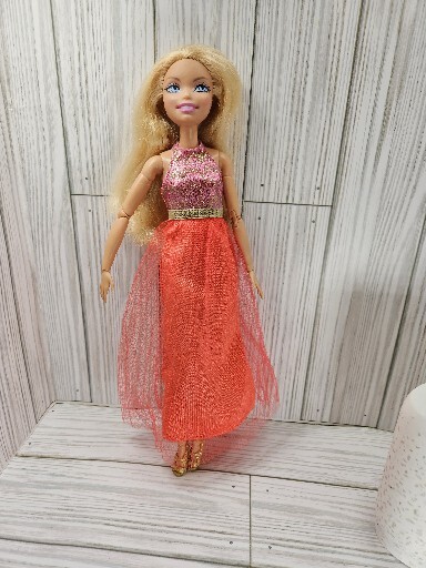 barbie pink and orange dress Mattel Barbie 1990's Doll Wearing Pink and Orange Dress