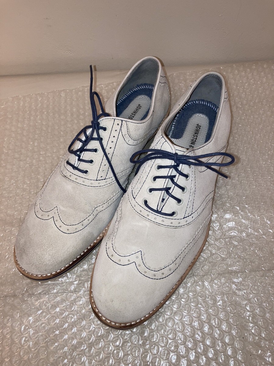 Johnston & Murphy Sheepskin Wingtip Oxfords Light Gray Blue 