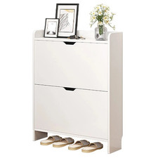 2-Tier Wooden Entrance Shoe Cabinet with Flip Drawers Narrow Shoe Storage Cabine