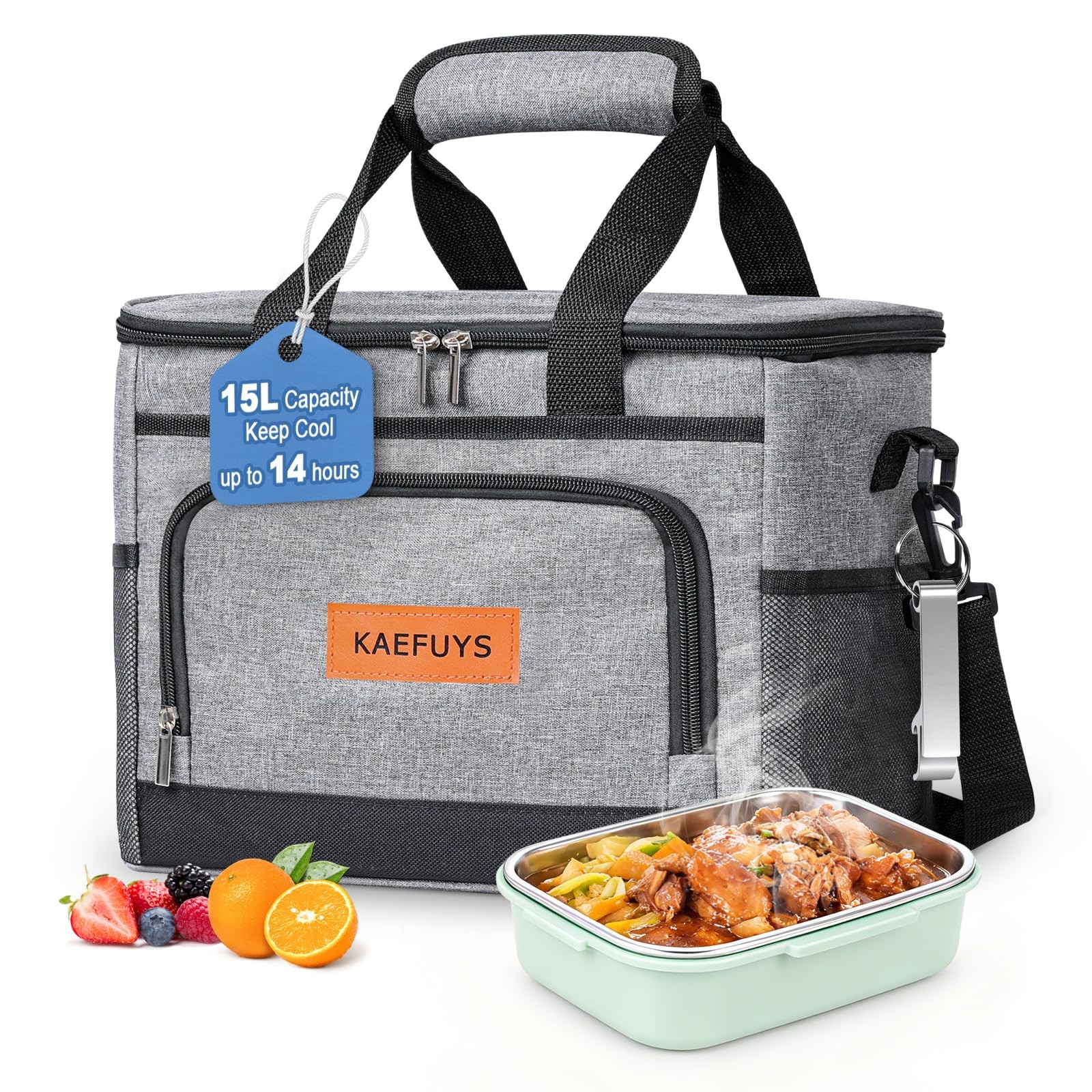 KAEFUYS 15L Insulated Lunch Bag Large Cooler Bag Picnic Bag with Adjustable S...