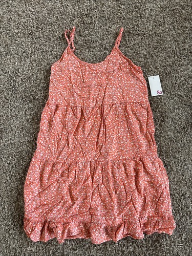 Women Girl Tiered Cami Dress Coral White Flowers Size XS So Brand Summer Sun NWT - Picture 1 of 5