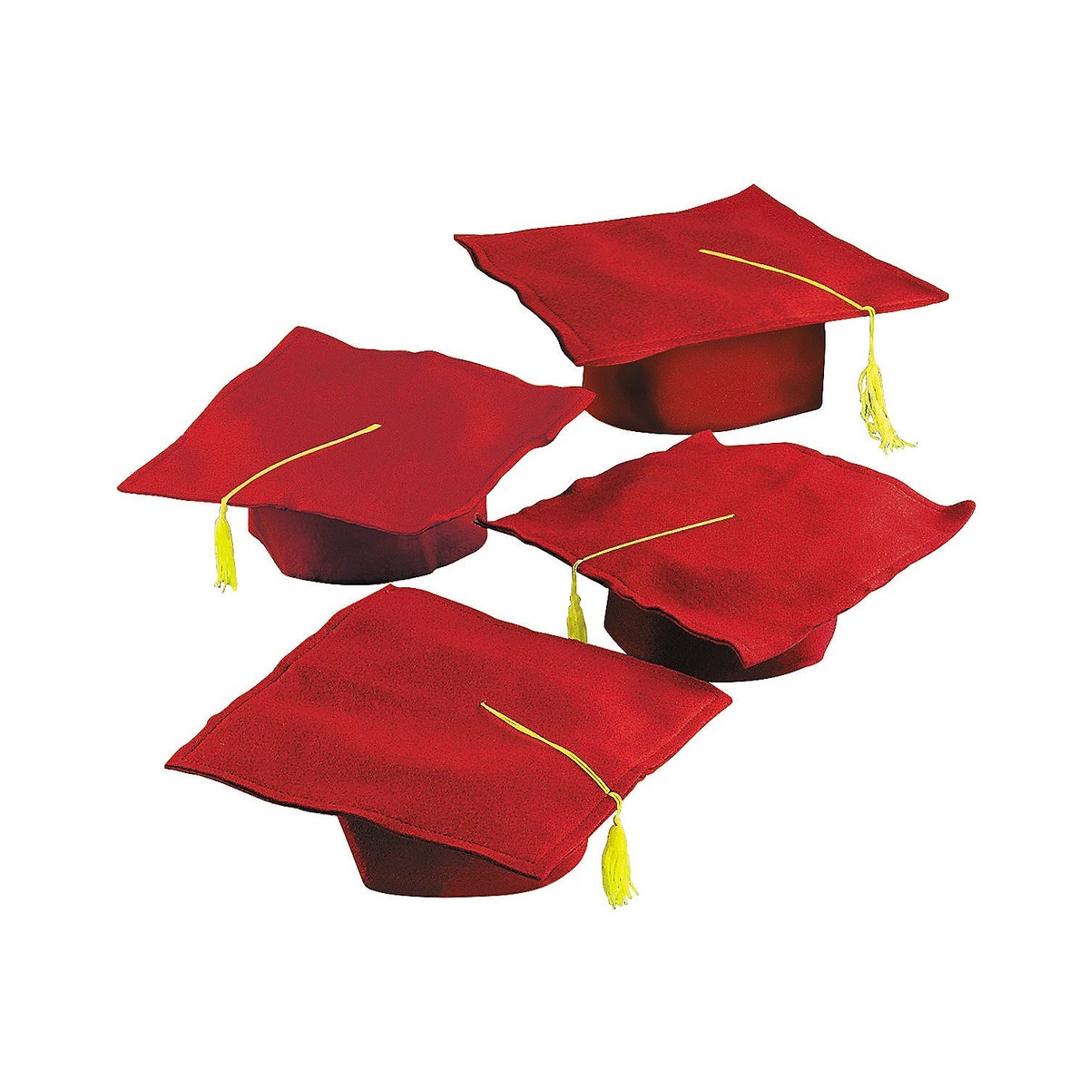 Kids' Red Felt Elementary School Graduation Mortarboard Caps, 12