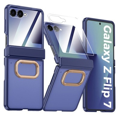 For Samsung Galaxy Z Flip 7 Hinge Ring Stand Case with Built-in Screen Protector