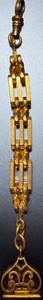Watch fob: Gold-plated, vintage, 5", Art Deco-ish, unmarked (Lot #141)