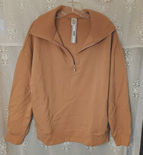 NWT Victoria s Secret PINK Dark Tan Fleece Half-Zip Sweatshirt Pockets Medium