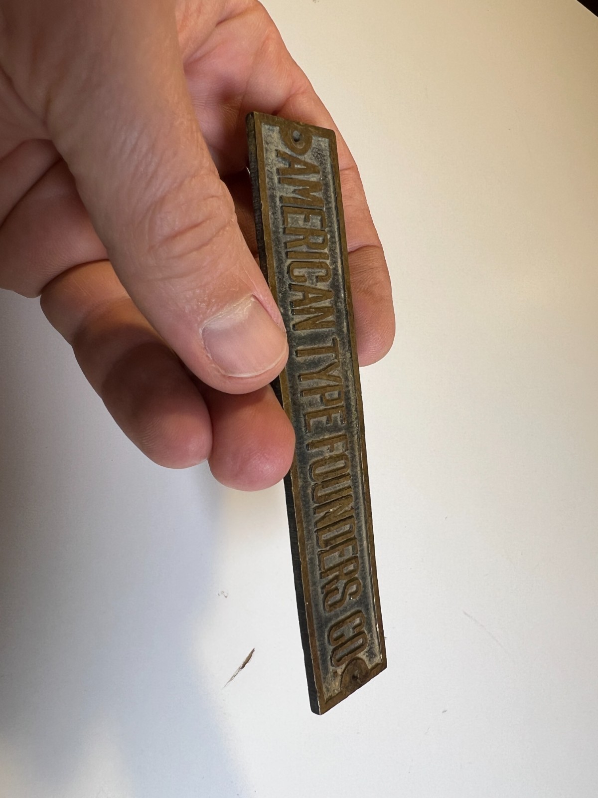 American Type Founders Co. Brass Machine Tag ATF Letterpress Casting Plate 1910