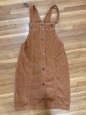 GAP Brown Corduroy Overall Dress XL Button Front Adjustable Straps Pockets