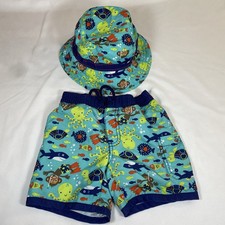 Old Navy Baby Swim Trunks  Bucket Hat Set 12  18 Month Ocean Shark Turtle Monkey
