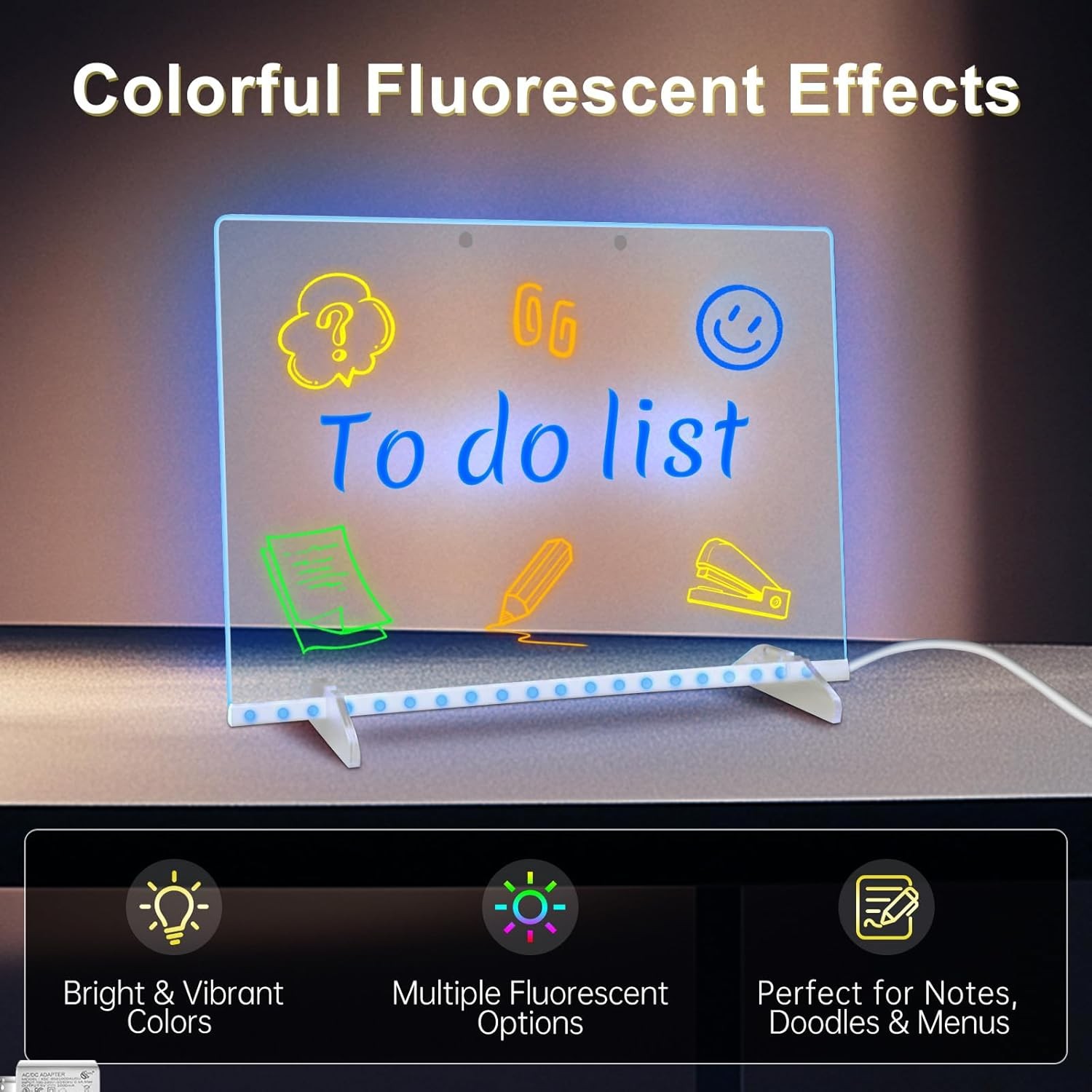 LED Note Board 7 Colors 13x10InchLight Up Dry Erase with 7 Markers for Kids Gift