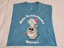 Rip Curl Mele Kalikimaka Pineapple Surfing Santa Heather Turkish Blue Tee SZ  XL