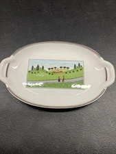 Villeroy & Boch Naif Laplau Pickle Platter Tray Dish w/ Handles Folk Art Scene