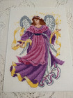 Completed Cross Stitch "Angel of Light" Dimensions 7" x 5" Purples Gold