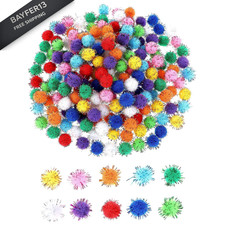 200 Pcs Craft Pom Balls 0.6 Inch Glitter Tinsel Poms 1.5 cm, Colorful