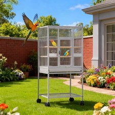 One set of low-carbon steel elevated birdcage Bird cage Parrot 48x46x103cm White