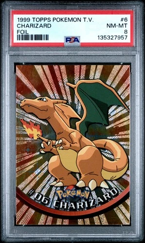 1999 TOPPS POKEMON TV FOIL #6 CHARIZARD PSA 8