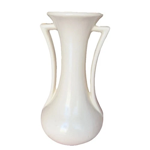Vintage McCoy Double Handle Cream Art Deco Pottery Vase Marked USA 9 in