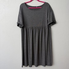 Boohoo - Charcoal Gray Smock Short Sleeve Dress, Womens Plus Size 16