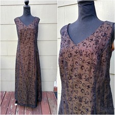 vtg 90s Whimsigoth Fairy Glittery Floral Velvet Flocked Sleeveless Formal Gown