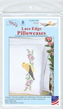 Jack Dempsey Stamped Pillowcases W/White Lace Edge 2/Pkg-Finch