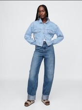 NWT Gap High Rise Cuffed Barrel Jeans Medium Wash 27 4