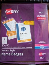 Avery 8521 Vertical Style Name Badges Kit 75 Badges, Inserts, Lanyards 150