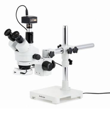GLOBE SCIENTIFIC  Microscope 820YZ7 7X-45X A-SM-3T-54S-5M Trinocular, New Open