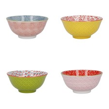 Image of KitchenCraft Patterned Cereal Bowl Set of 4 in Gift Box, Ceramic Serving Bowls