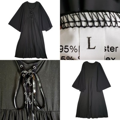 Vintage Goth Dress Womens Large Witchy Maxi Black Whimsy Lace Front