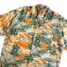 Vtg 90s American Eagle Hawaiian Camp Shirt Loop Collar Rayon Floral Island Beach